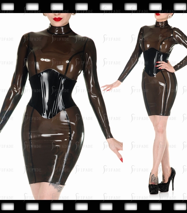 Latex Corset Dress Womens Skirts Sexy Rear Zip Plastic Bone Customizd 0.4mm