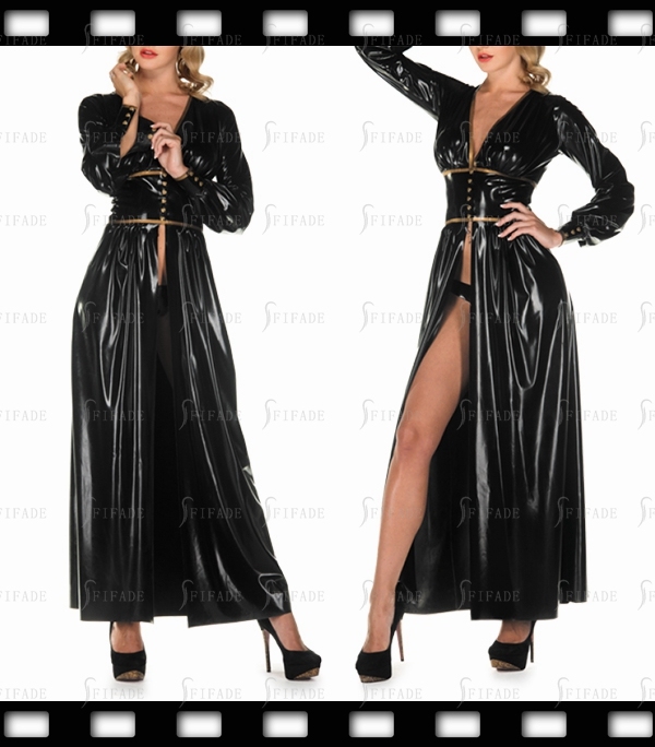 Latex Dress Wide Waist Band with Press Studs Gown Style Sexy Customize 0.4mm