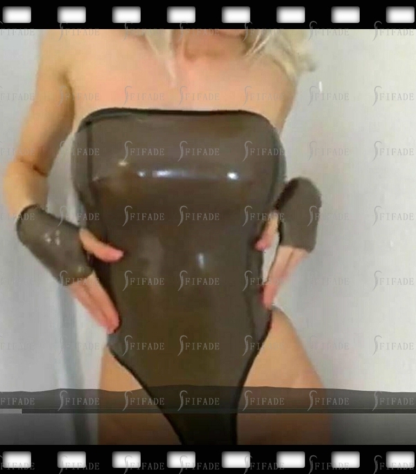 Latex Strapless Leotard High Waist with Mitten Sexy Cut line Dress Customize 0.4mm