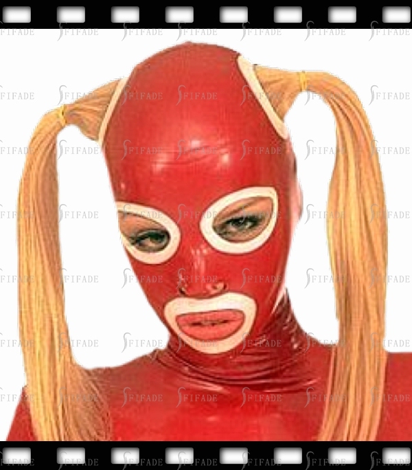 Latex Hoods Sad Face Style 2 Hairs Hole Wide Trims Masks Unisex Customized A112