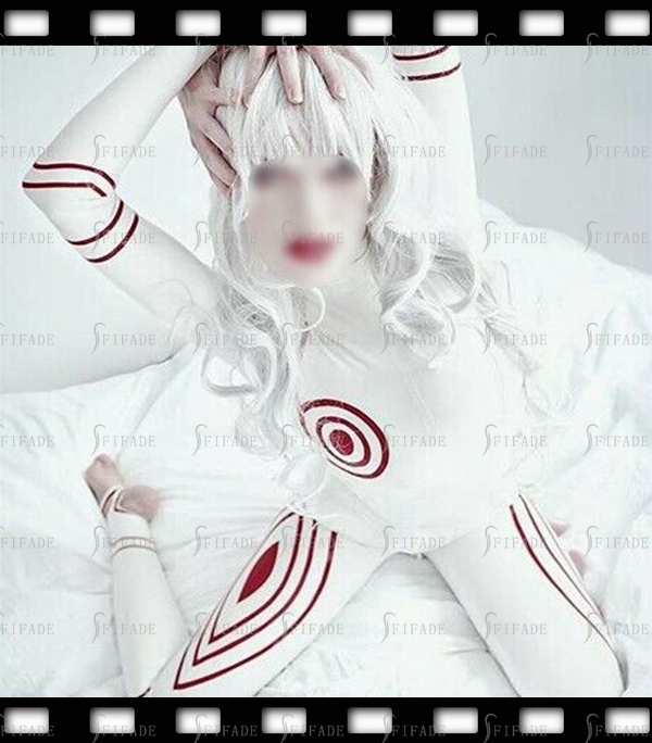 Latex Catsuit Cosplay Cool White Red Trims with Hood Cosplay Customize 0.4mm