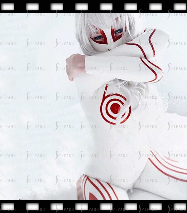 Latex Catsuit Cosplay Cool White Red Trims with Hood Cosplay Customize 0.4mm