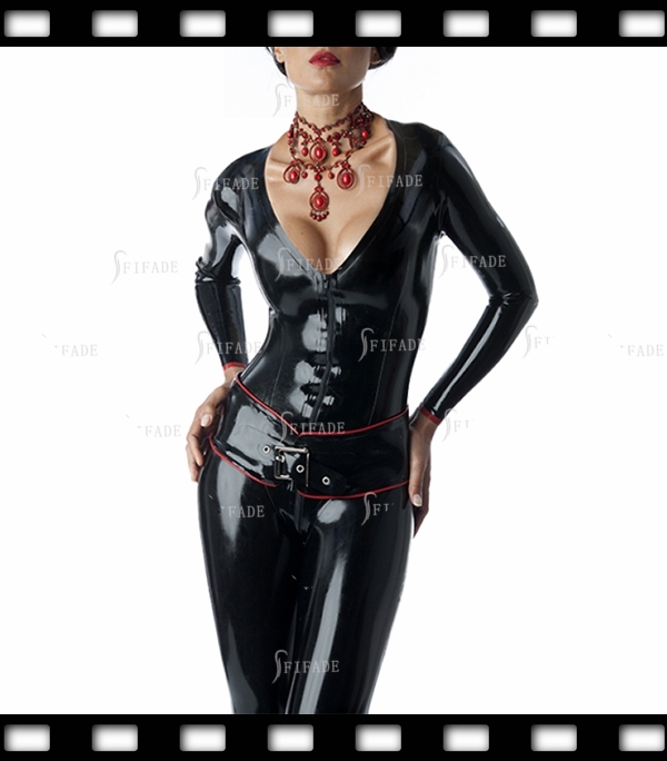 Latex Catsuit Women Costumes V Neck Deep Cool Unisex Rompers Customized 0.4mm