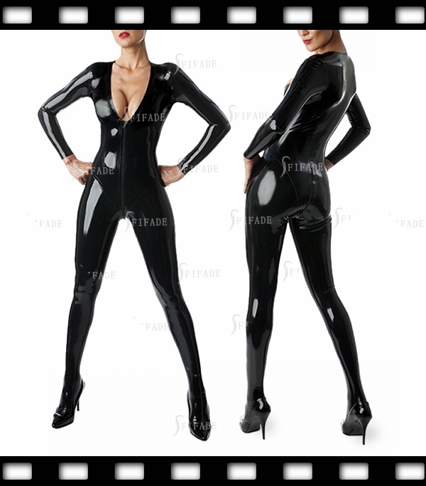 Latex Catsuit Women Costumes V Neck Deep Cool Unisex Rompers Customized 0.4mm