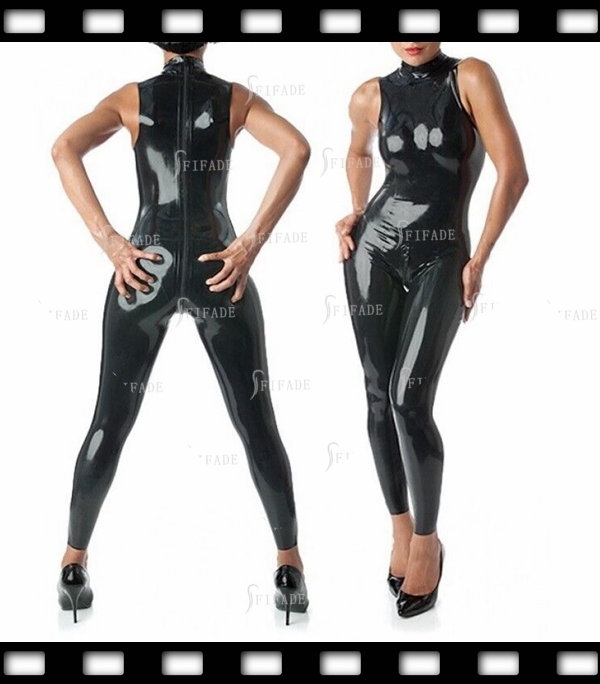 Latex Catsuit Sleeveless Footless Black Zip Princess Jumpsuit Customize 0.4mm
