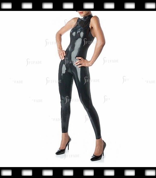 Latex Catsuit Sleeveless Footless Black Zip Princess Jumpsuit Customize 0.4mm