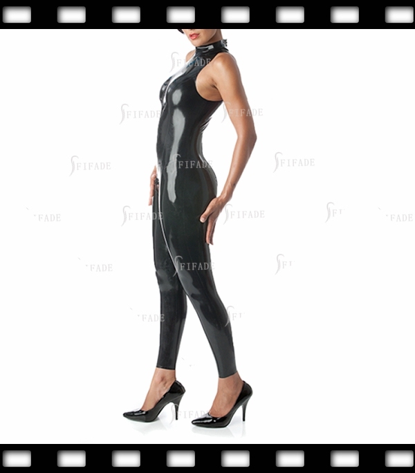Latex Catsuit Sleeveless Footless Black Zip Princess Jumpsuit Customize 0.4mm