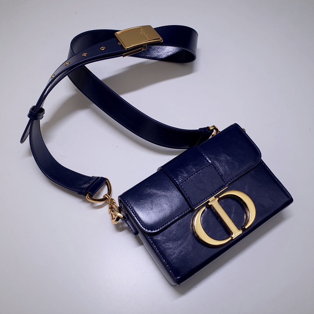 Dior Ladies Bag 30 Montaigne MiniBox 9008S Navy Leather 17.5*11.5*5cm