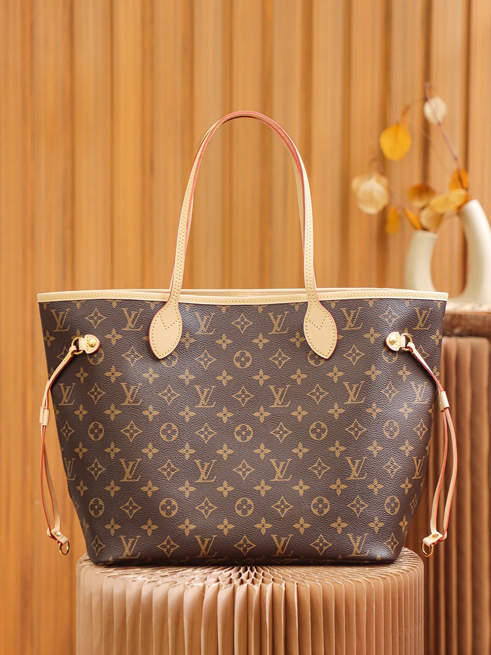 M41177 LV Neverfull MM Ladies Tote Bag Cherry 31x28x14cm