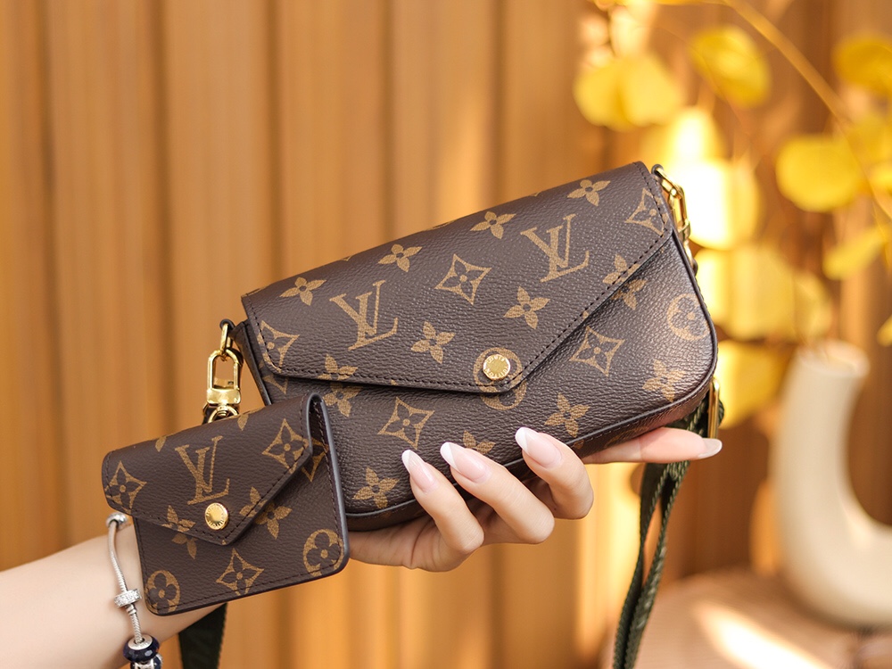 M80091 LV Félicie Strap &amp; Go Ladies Bag Monogram Khaki GreenEbony 17x9.6x3.5cm