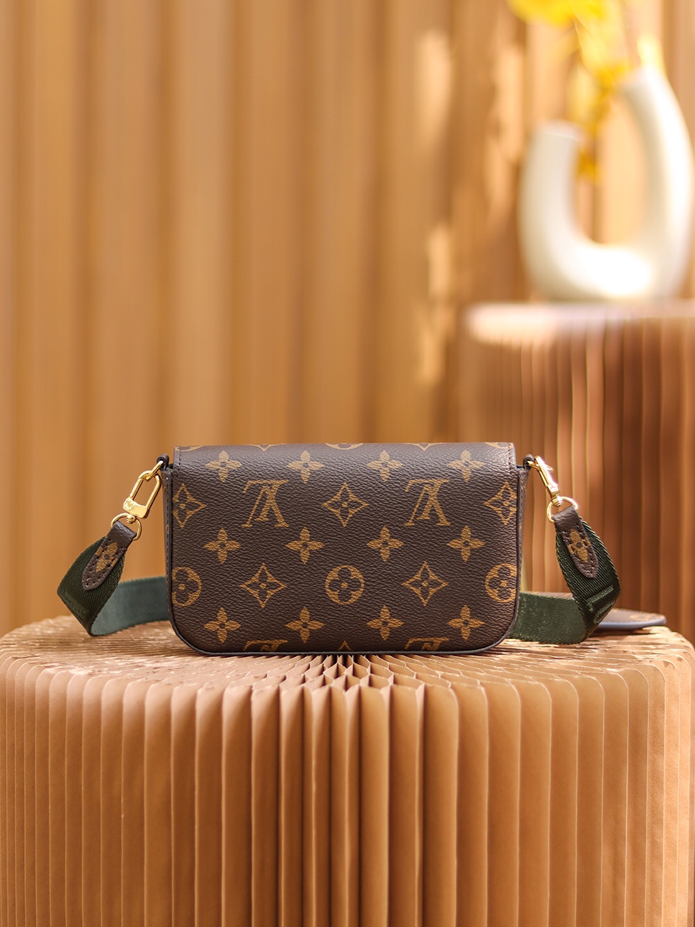 M80091 LV Félicie Strap &amp; Go Ladies Bag Monogram Khaki GreenEbony 17x9.6x3.5cm