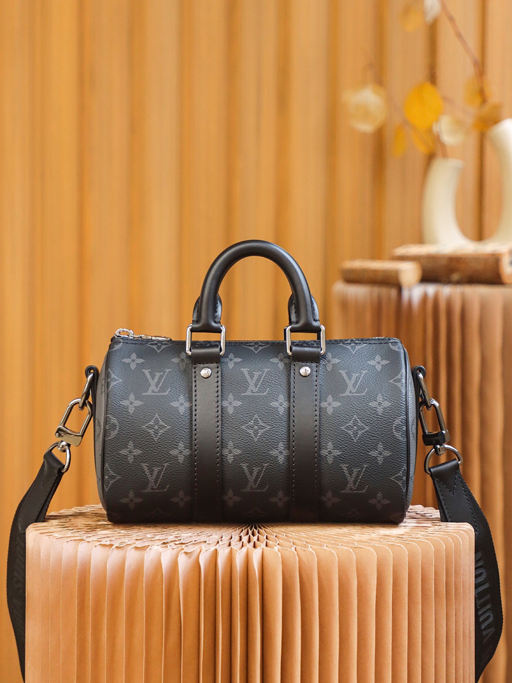 M46271 LV Keepall Bandoulière 25 Mens Bag Monogram Eclipse 25x15x11cm