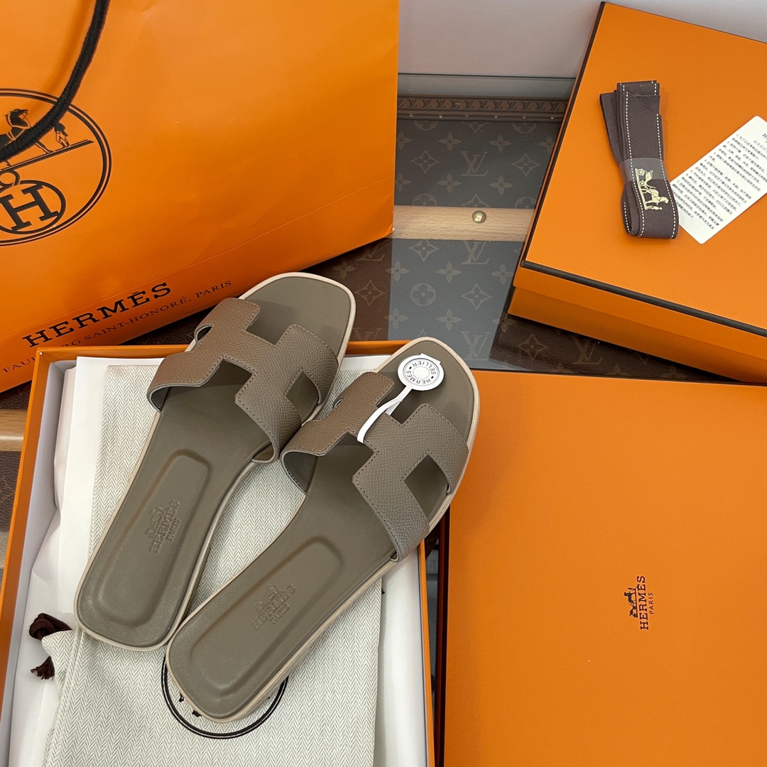 Herm*s Ladies Slide Oran Étoupe H202272Z X3360