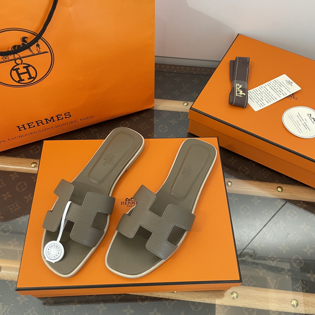 Herm*s Ladies Slide Oran Étoupe H202272Z X3360