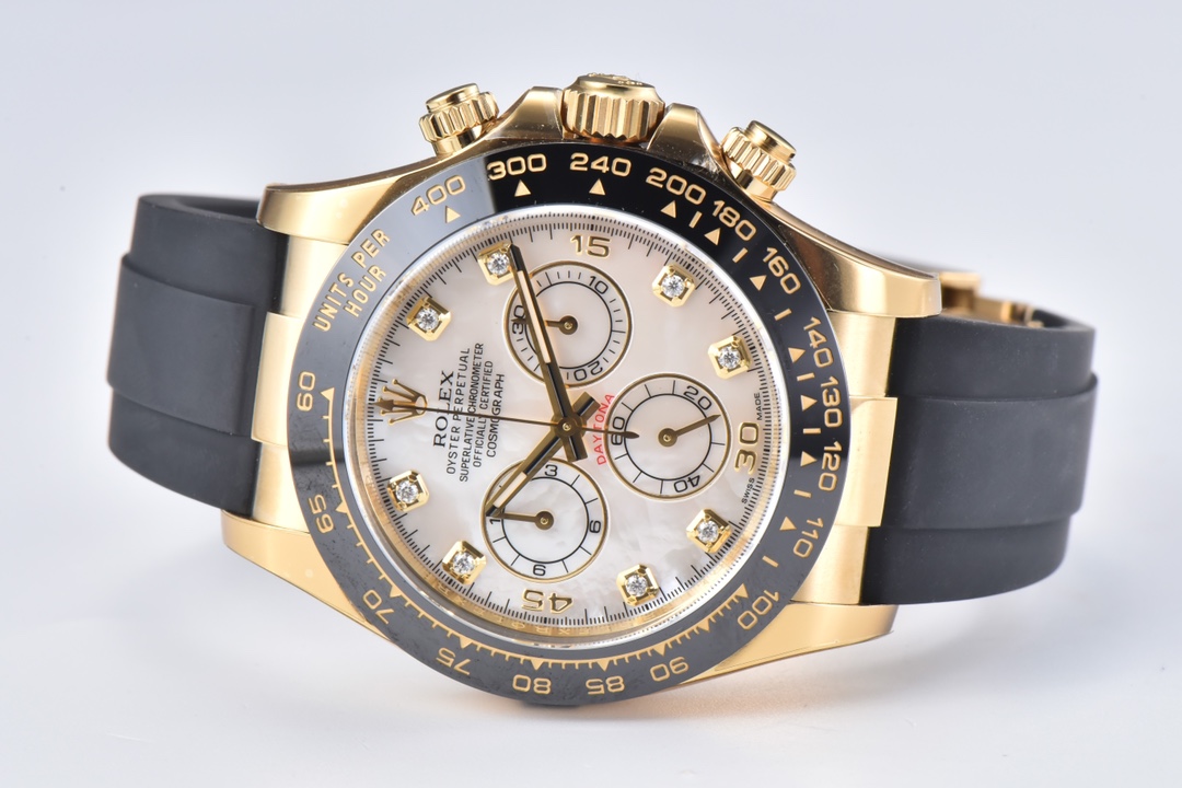Ro1ex Daytona 40mm Gold Black Bezel Shell Diamond Dial Black Strap 116518