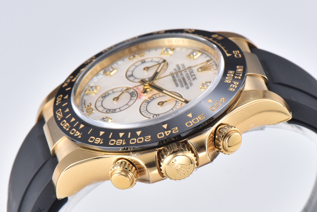 Ro1ex Daytona 40mm Gold Black Bezel Shell Diamond Dial Black Strap 116518