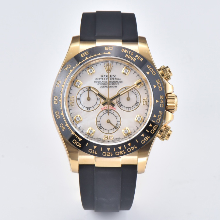 Ro1ex Daytona 40mm Gold Black Bezel Shell Diamond Dial Black Strap 116518