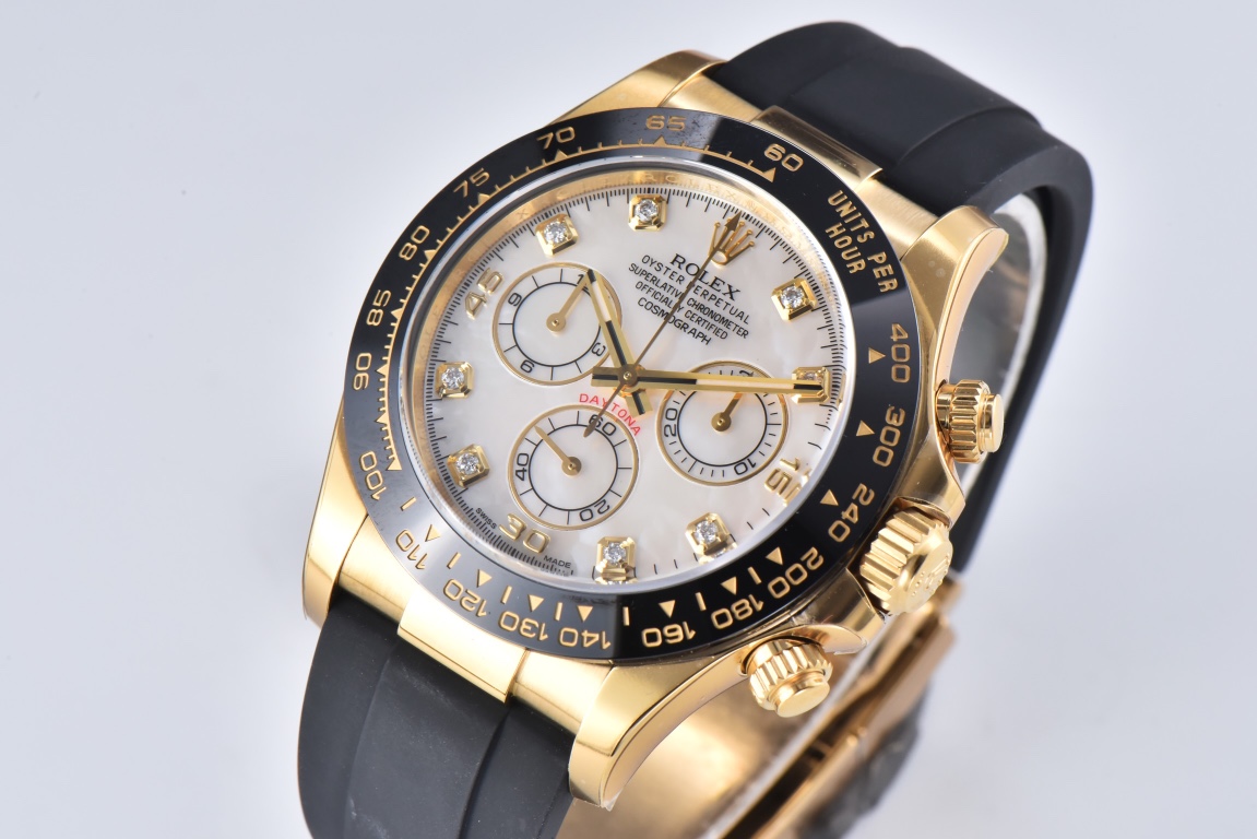 Ro1ex Daytona 40mm Gold Black Bezel Shell Diamond Dial Black Strap 116518