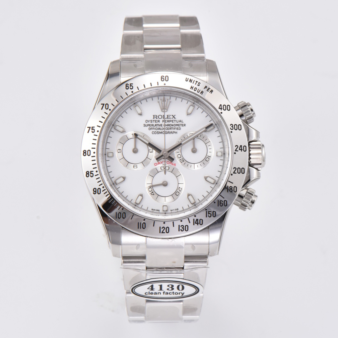 Ro1ex Daytona 40mm White Gold Bezel White Dial Steel Strap 116520