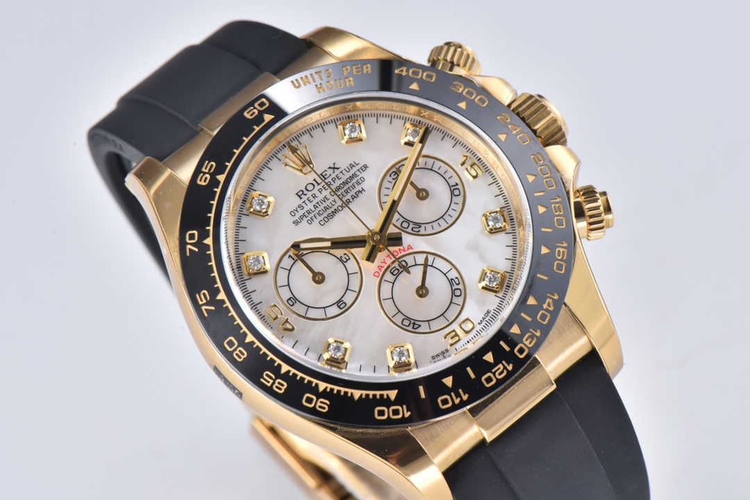 Ro1ex Daytona 40mm Gold Black Bezel Shell Diamond Dial Black Strap 116518