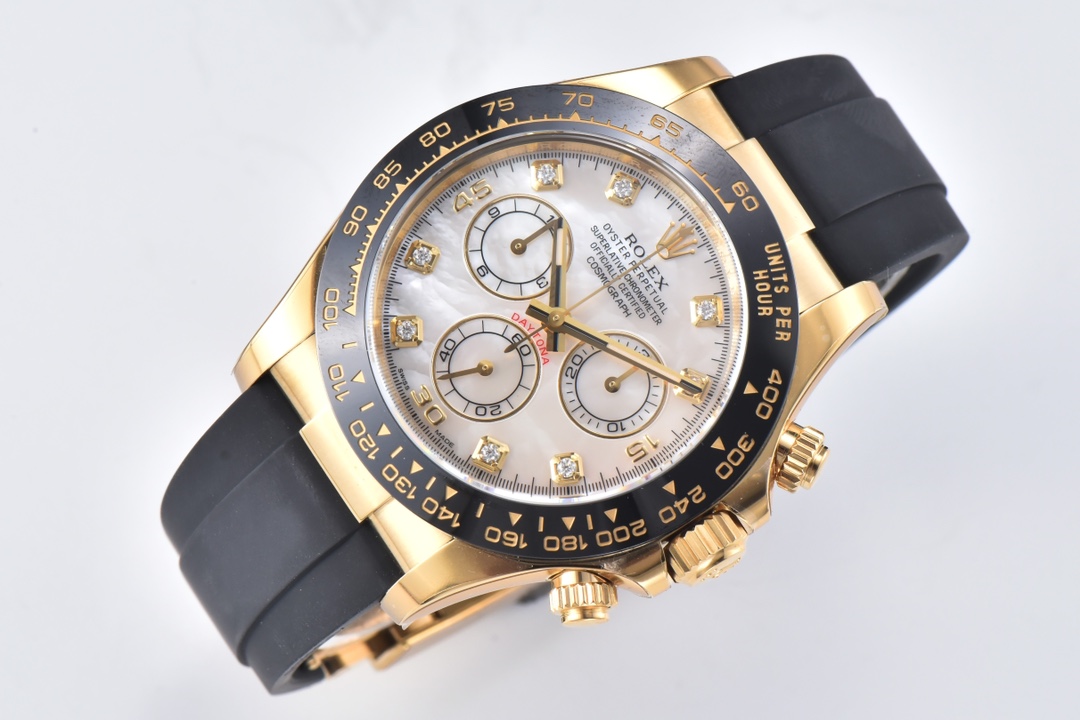 Ro1ex Daytona 40mm Gold Black Bezel Shell Diamond Dial Black Strap 116518