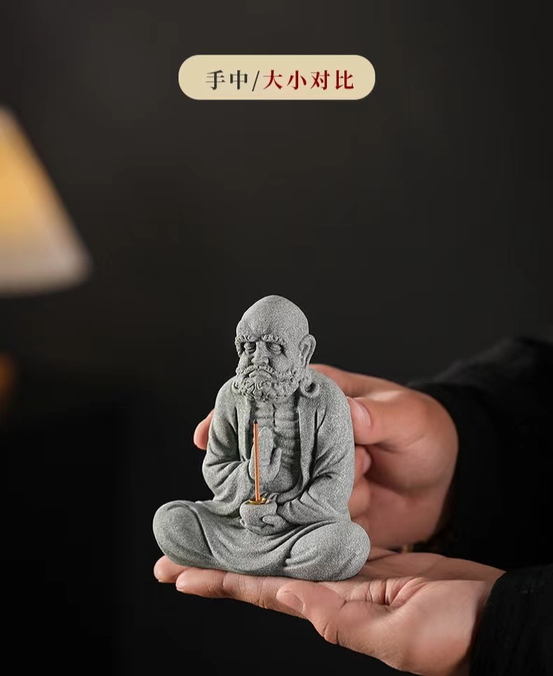 禅意 陶磁 茶道 装飾品  達磨祖師茶寵 茶室茶卓面人 置物 禅意陶瓷家用茶道装饰品达摩祖师茶宠摆件创意茶室茶桌面人物摆设