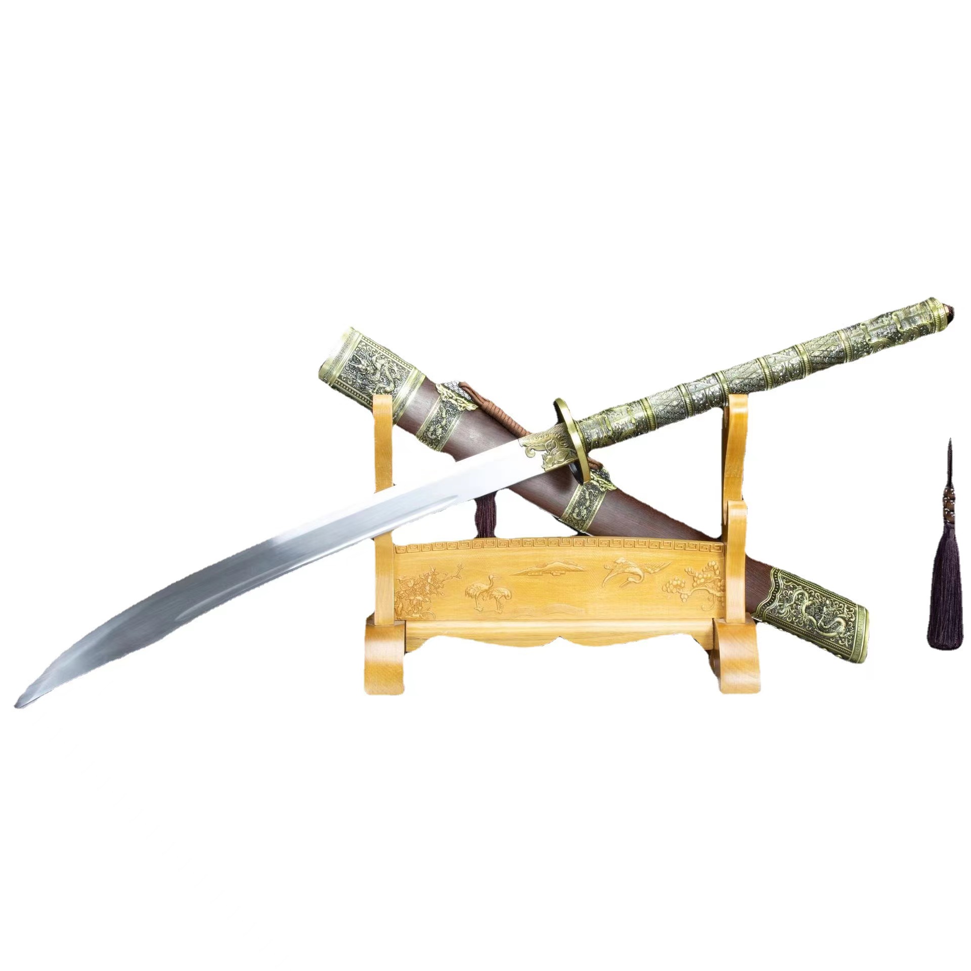 中国龙泉宝剑高锰钢牛尾康熙战刀双手刀手工锻打硬宝剑