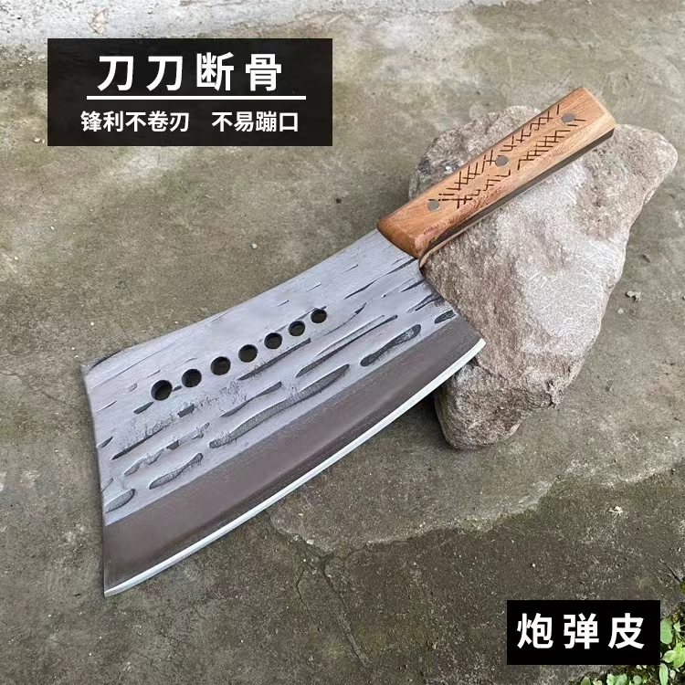 刀弊 中国 周末 中国户撒龙门七星杀猪专用纯手工炮弹钢锻打商用斩骨刀老式加厚剁骨刀