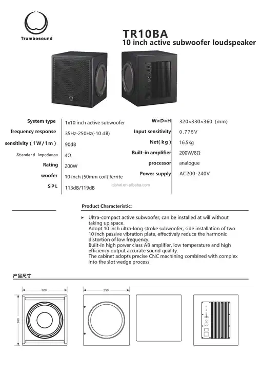 Active TR Series 10 12 18 Inch TR10BA Mini 10 Inch Deep Bass Subwoofers RMS 200W DJ Audio Club Bar Home Theatre Monitor Speakers