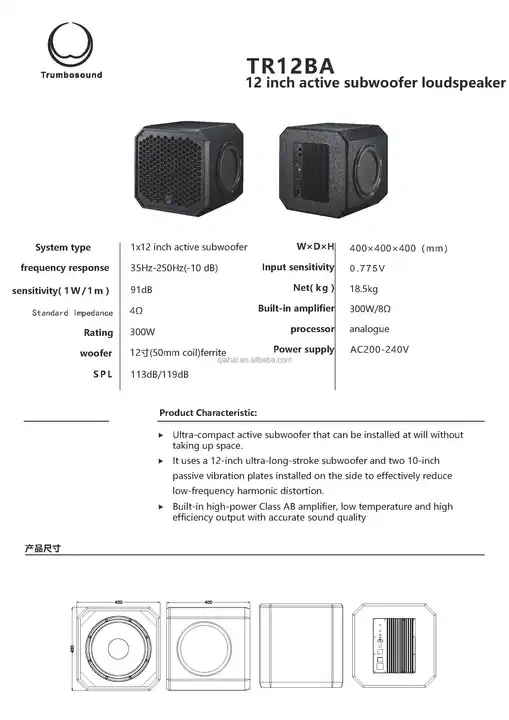 Active TR Series 10 12 18 Inch TR12BA Mini 12 Inch Deep Bass Subwoofers RMS 300W DJ Audio Club Bar Home Theatre Monitor Speakers