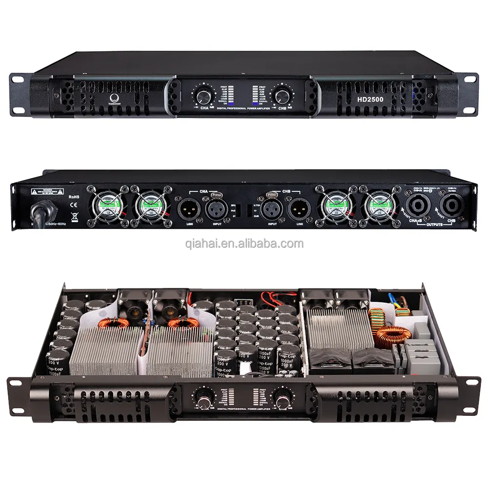 Professional Amplifier 2 Channels HD2500 2X2500W 8ohm Powered Pro Amps