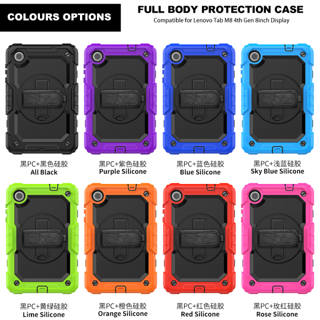 Tablet Case For Lenovo Tab M8 4th Gen 8.0" TB300XU 2023 Silicone Protective Cover 360 Rotation Hand Strap&Kickstand tablet cover for Lenovo case Custom Lenovo Tab case factory