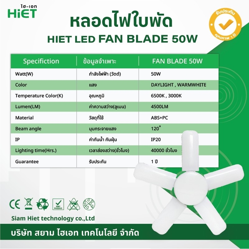 HIET หลอด LED  led Fan Blade 50w