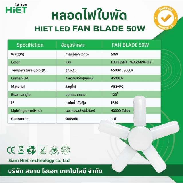 HIET หลอด LED  led Fan Blade 50w