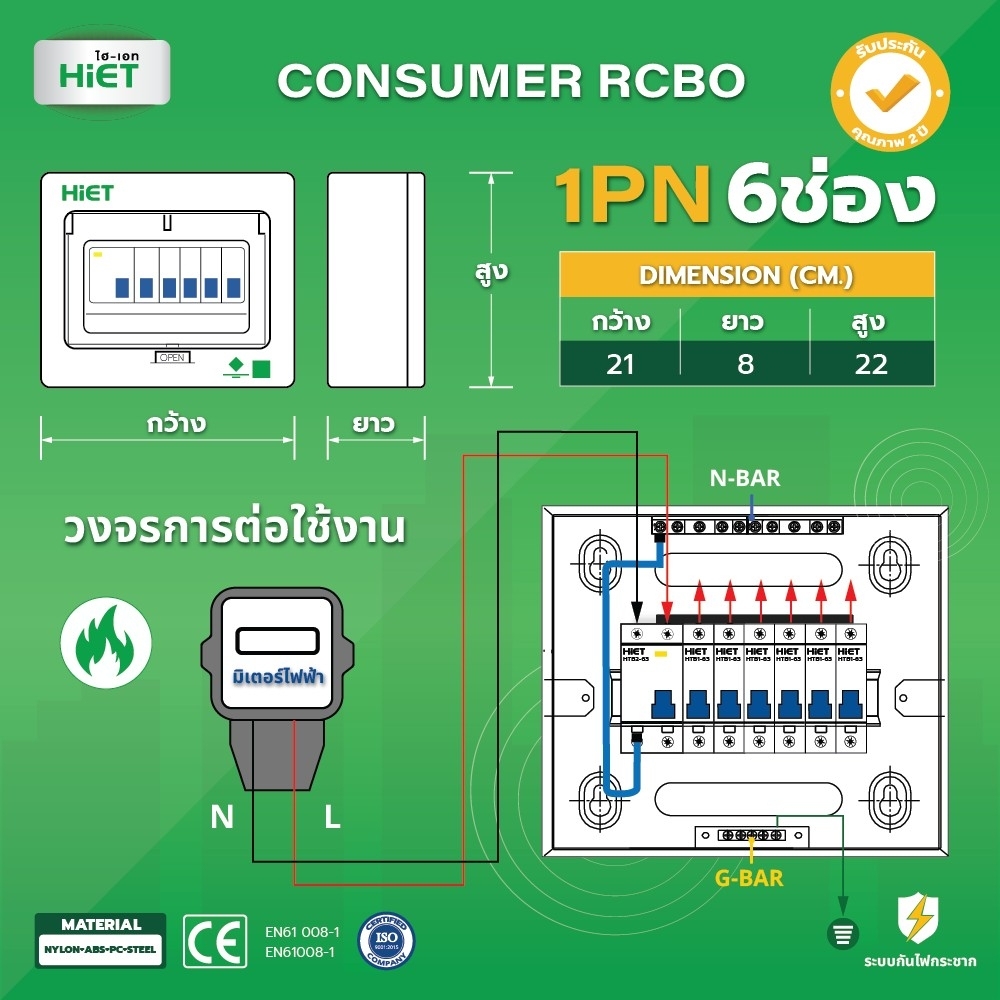 HIET  CONSUMER UNIT RCBO 1PN (ตู้กันดูด)