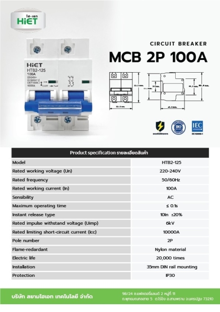 HIET Main Circuit Breaker 2P 100A