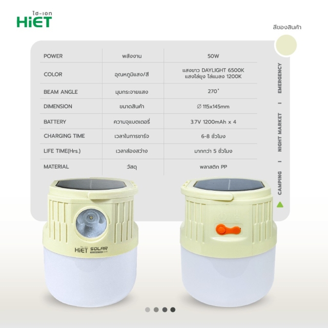 HIET LED Solar Camping Light 2-in-1 - 5 Modes LED Camping Light