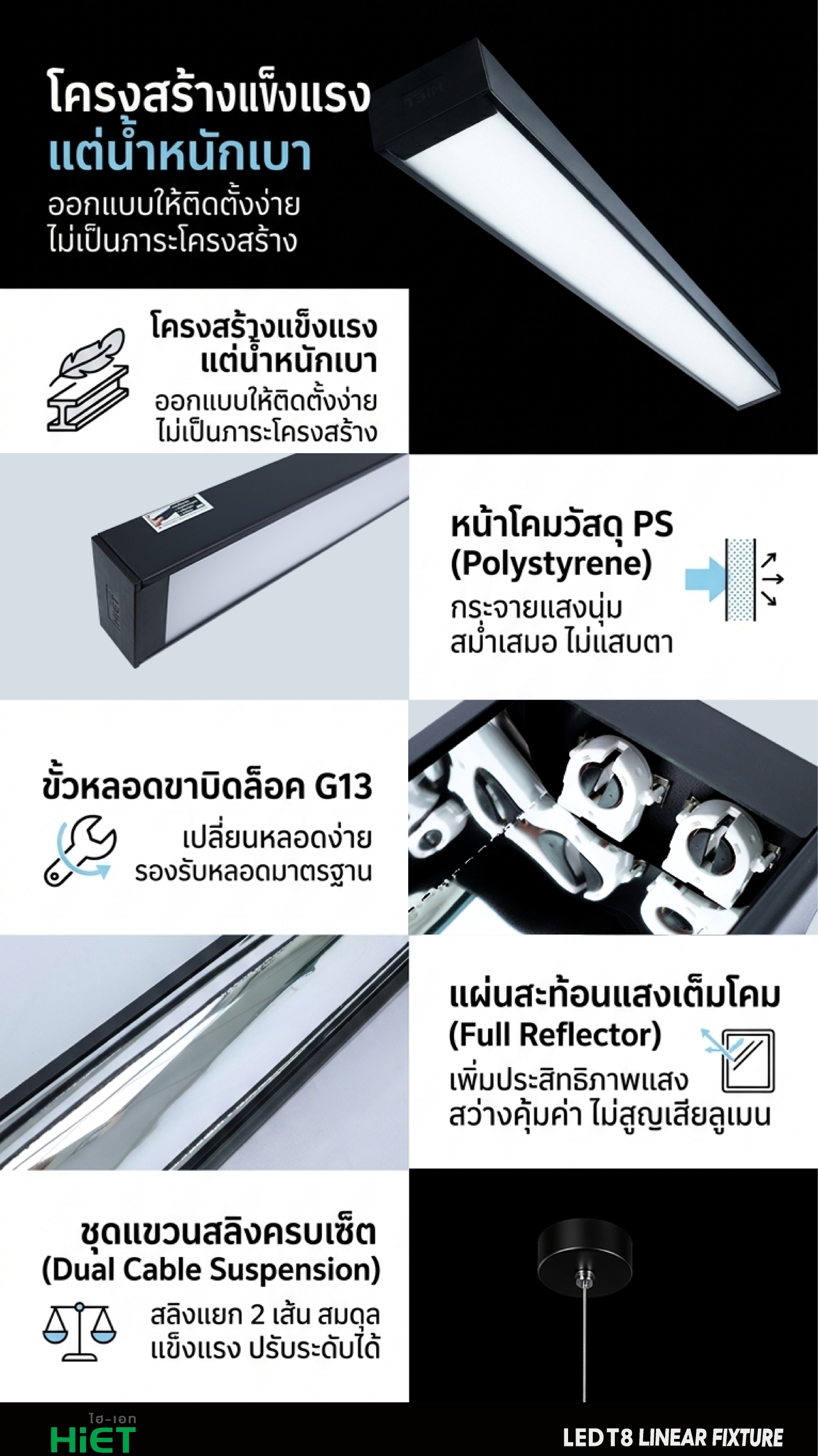 HIET LED T8 LINEAR FIXTURE BLACK