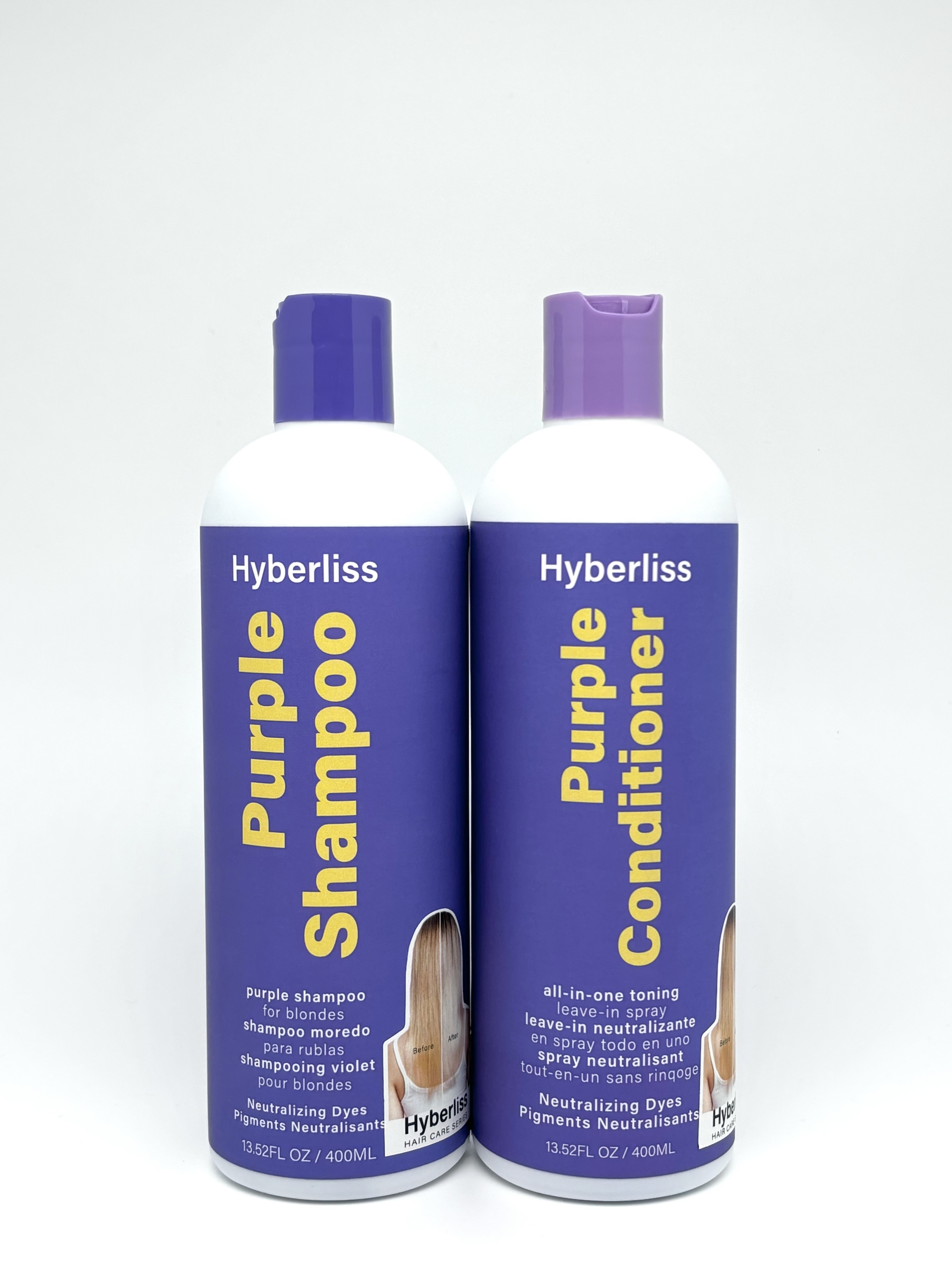 HYBERLISS purple shampoo-Sulfate Free Brass Toning Purple Shampoo and Conditioner Set for Blonde, Bleached, Silver, or Brown Highlighted Hair