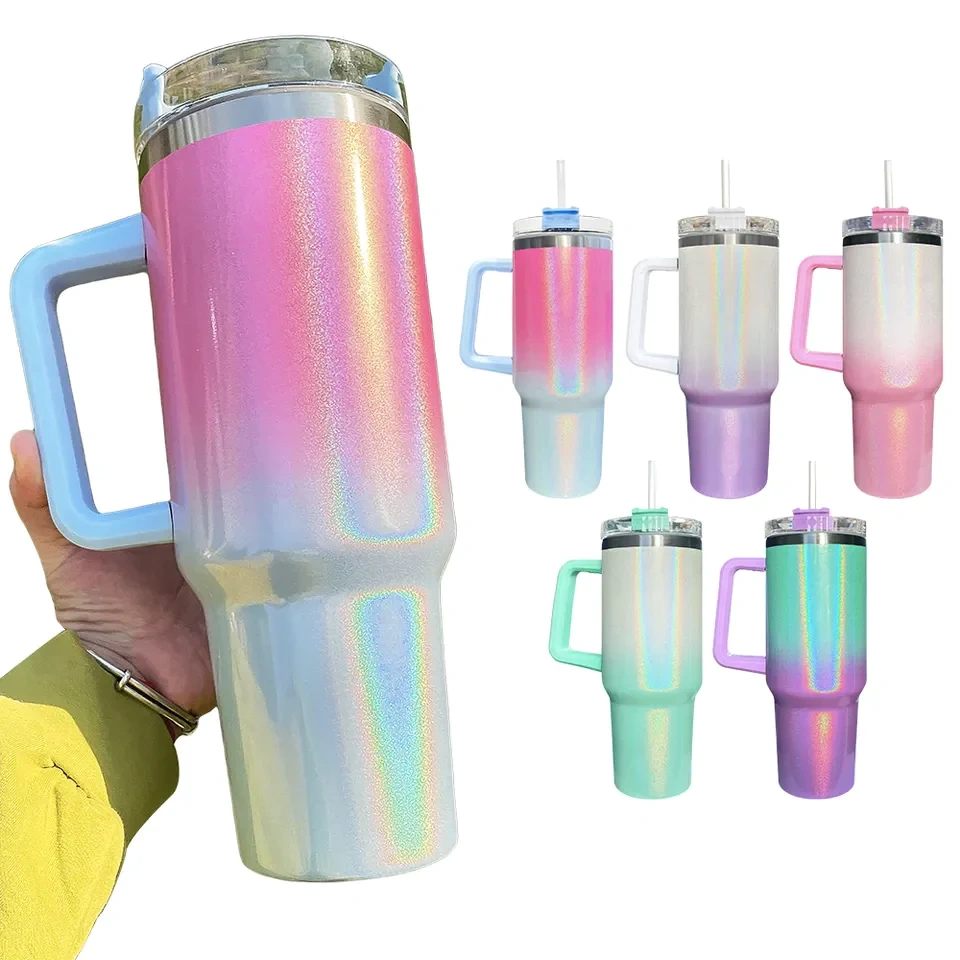 40oz gradient shimmer sublimation tumbler with handle - Mixed 5 colors