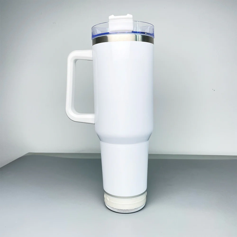 40oz blank sublimation Bluetooth Speaker tumblers with plastic Straw