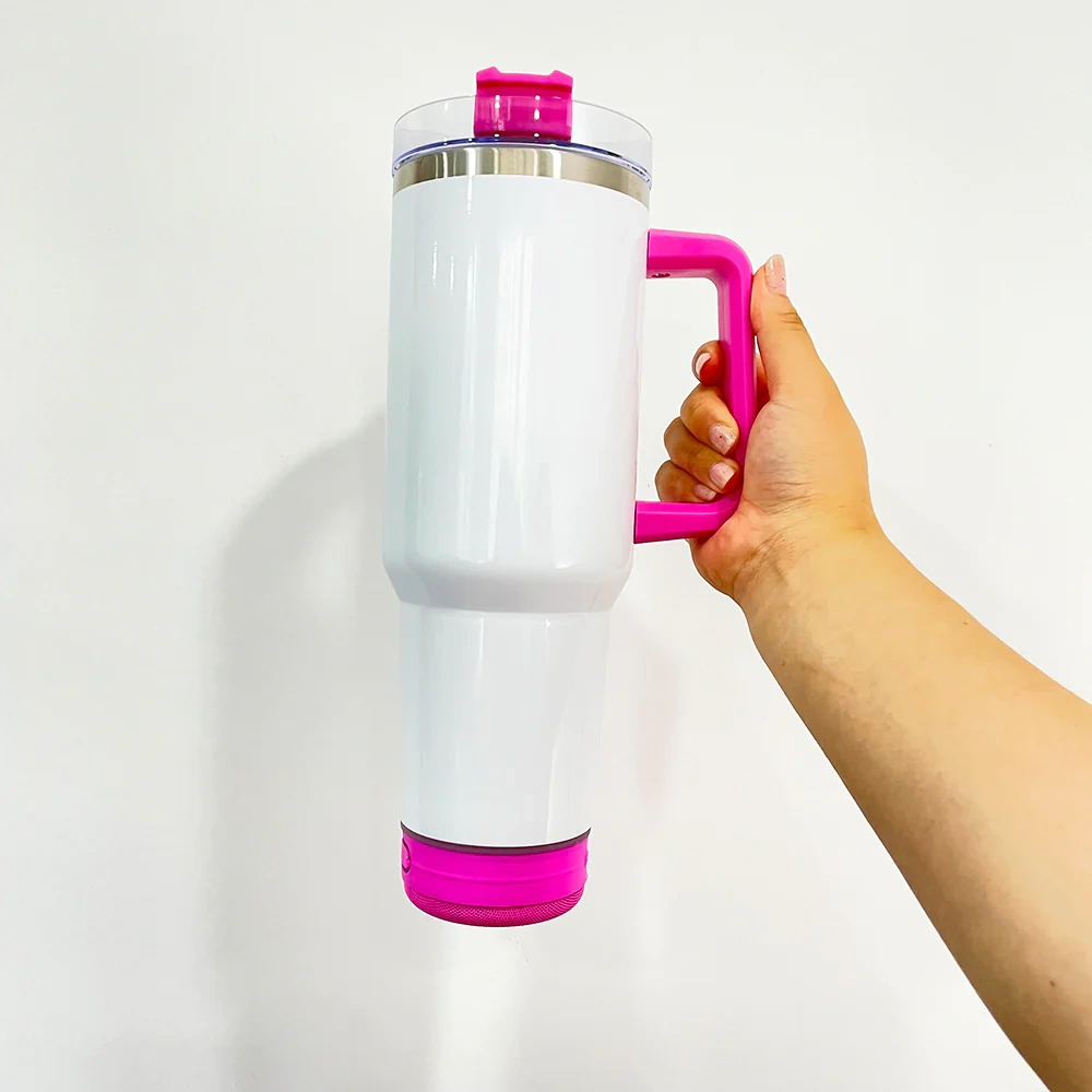 40oz blank sublimation Bluetooth Speaker tumblers with plastic Straw