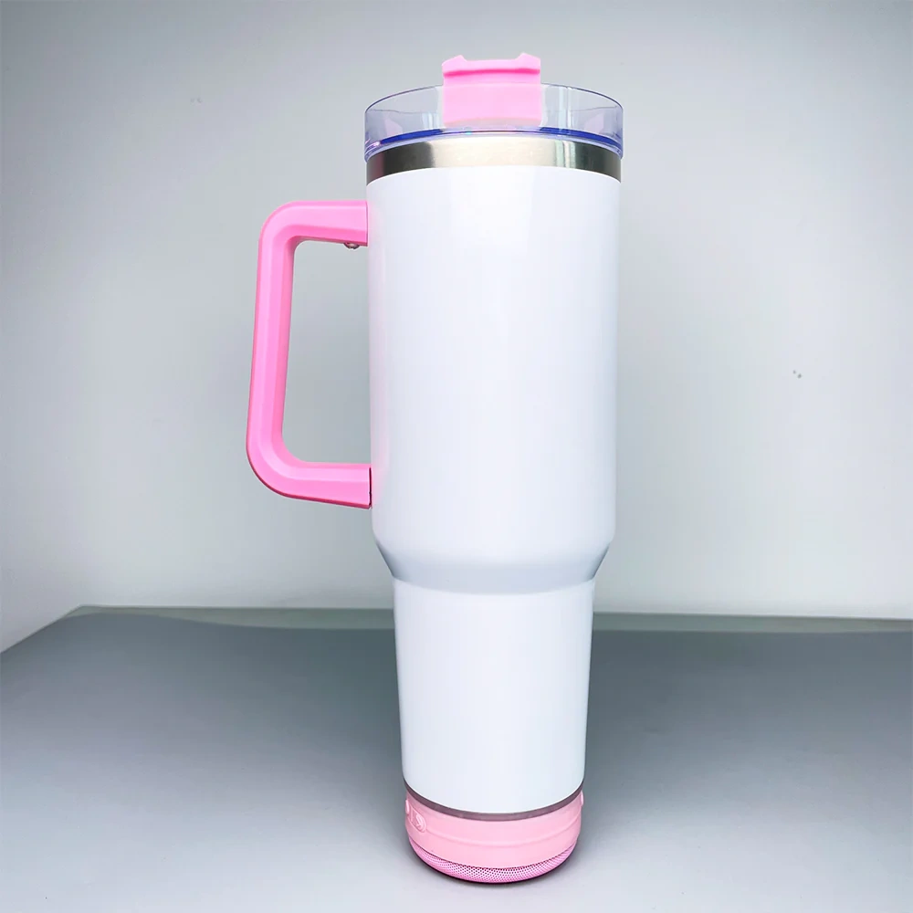 40oz blank sublimation Bluetooth Speaker tumblers with plastic Straw