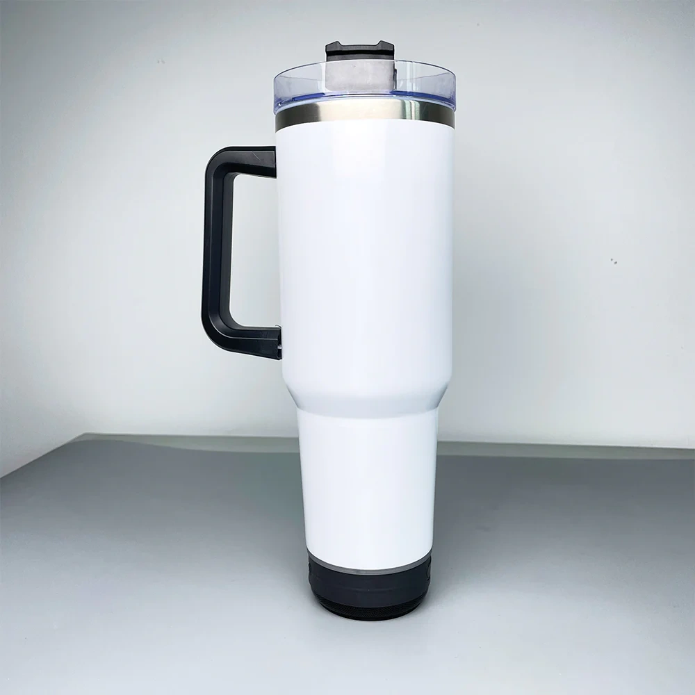 40oz blank sublimation Bluetooth Speaker tumblers with plastic Straw