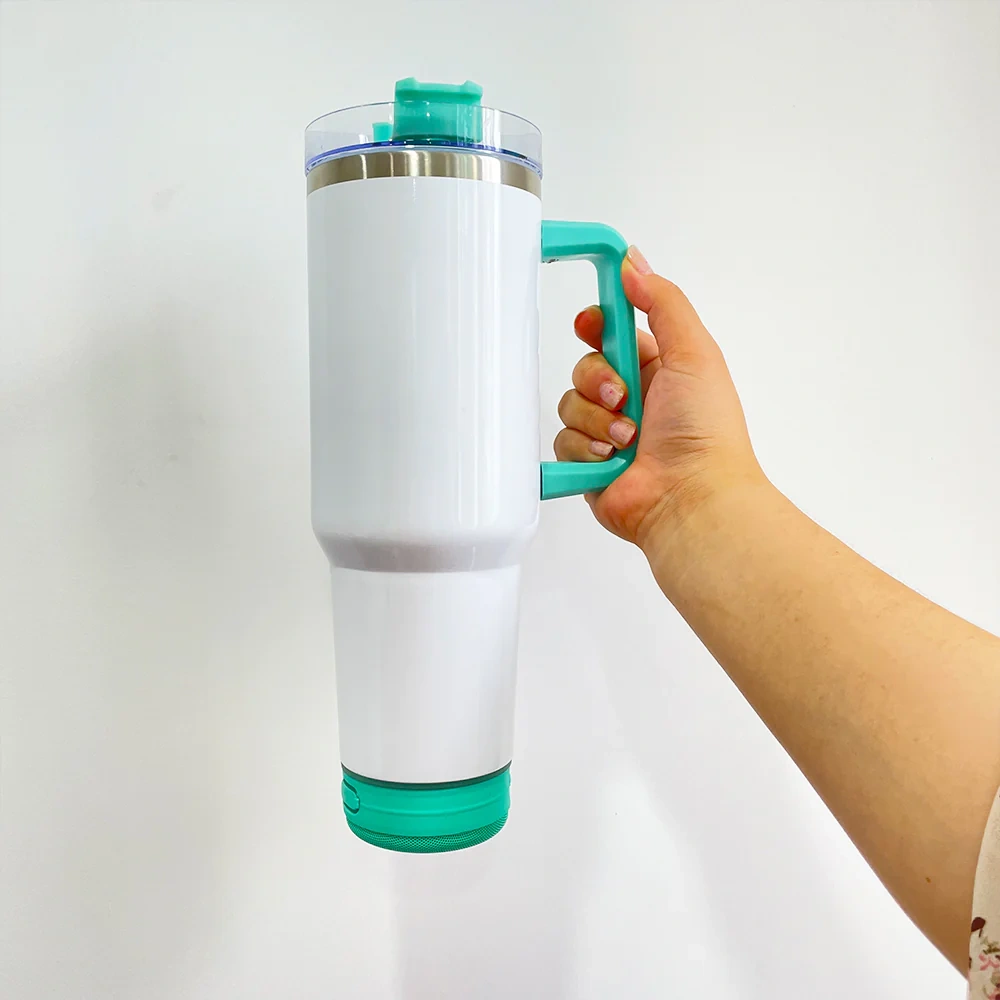 40oz blank sublimation Bluetooth Speaker tumblers with plastic Straw