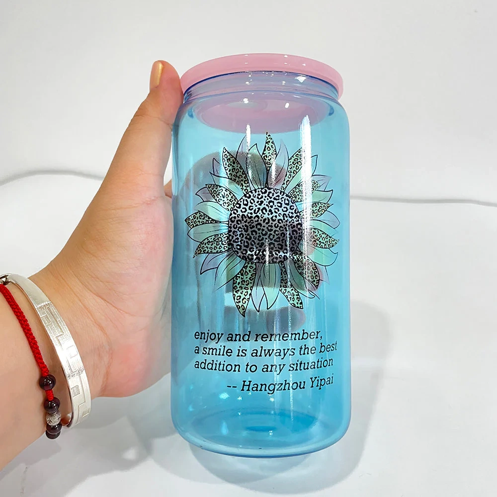 16oz Colored Jelly blank sublimation glass cans in candy colors with PP lids
