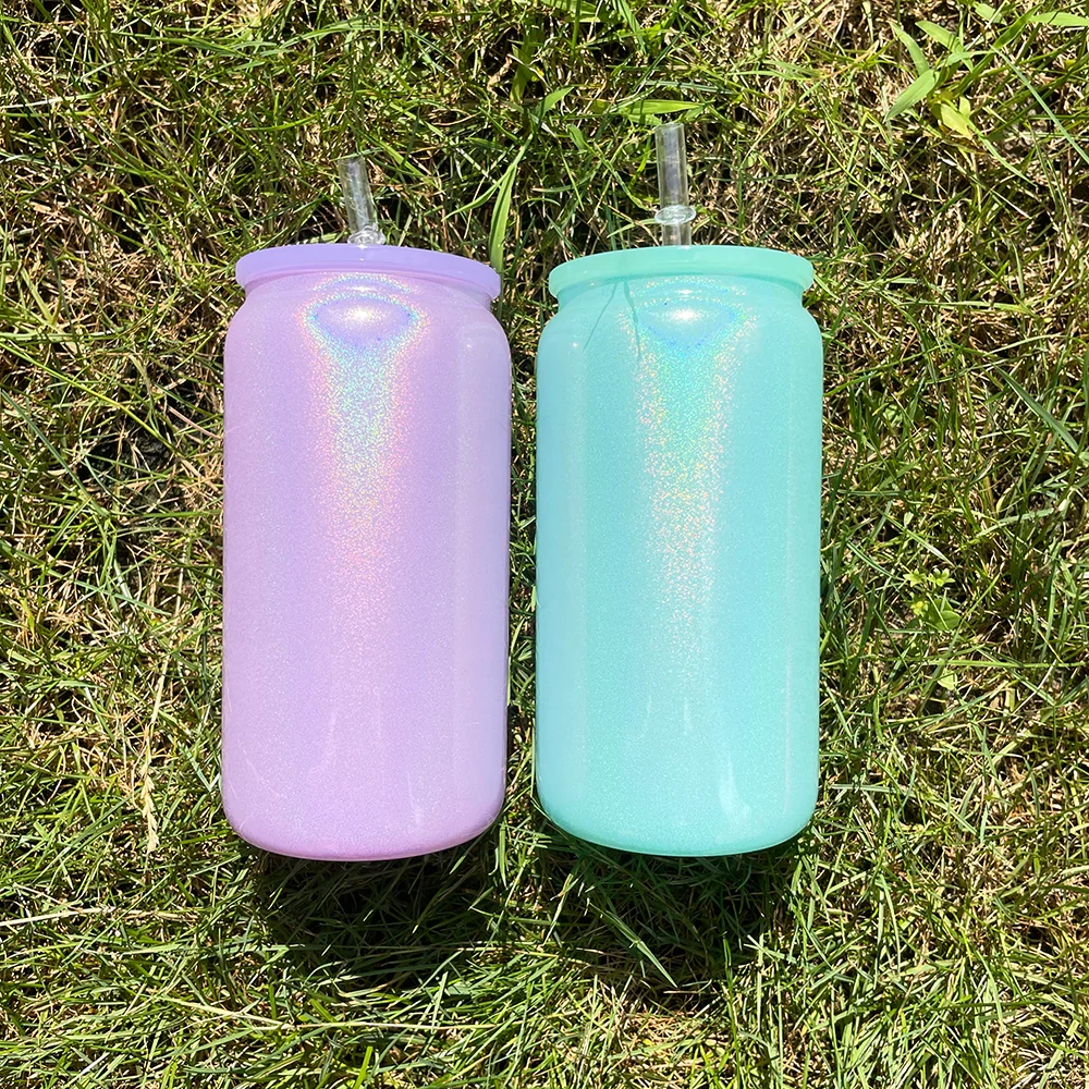 16oz shimmer sublimation glass tumblers with PP lids