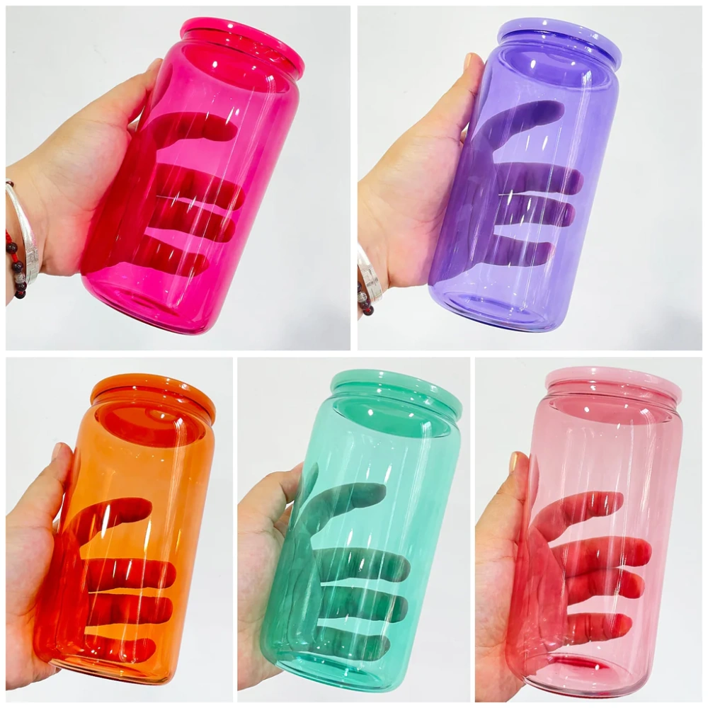 16oz Colored Jelly blank sublimation glass cans in candy colors with PP lids