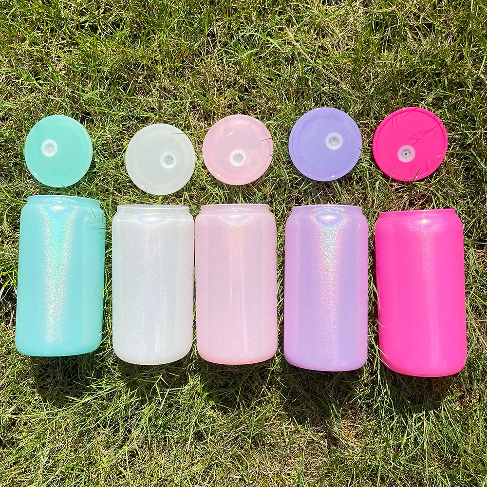 16oz shimmer sublimation glass tumblers with PP lids
