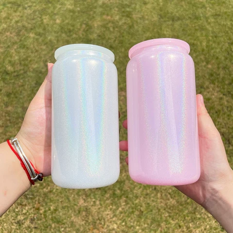 16oz shimmer sublimation glass tumblers with PP lids